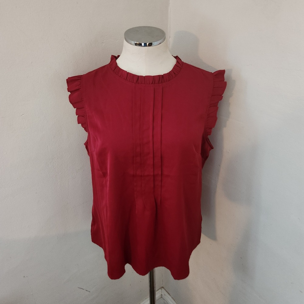 Allegra‎ K Ruffle Mock Neck Sleeveless Blouse Top Burgundy Size L